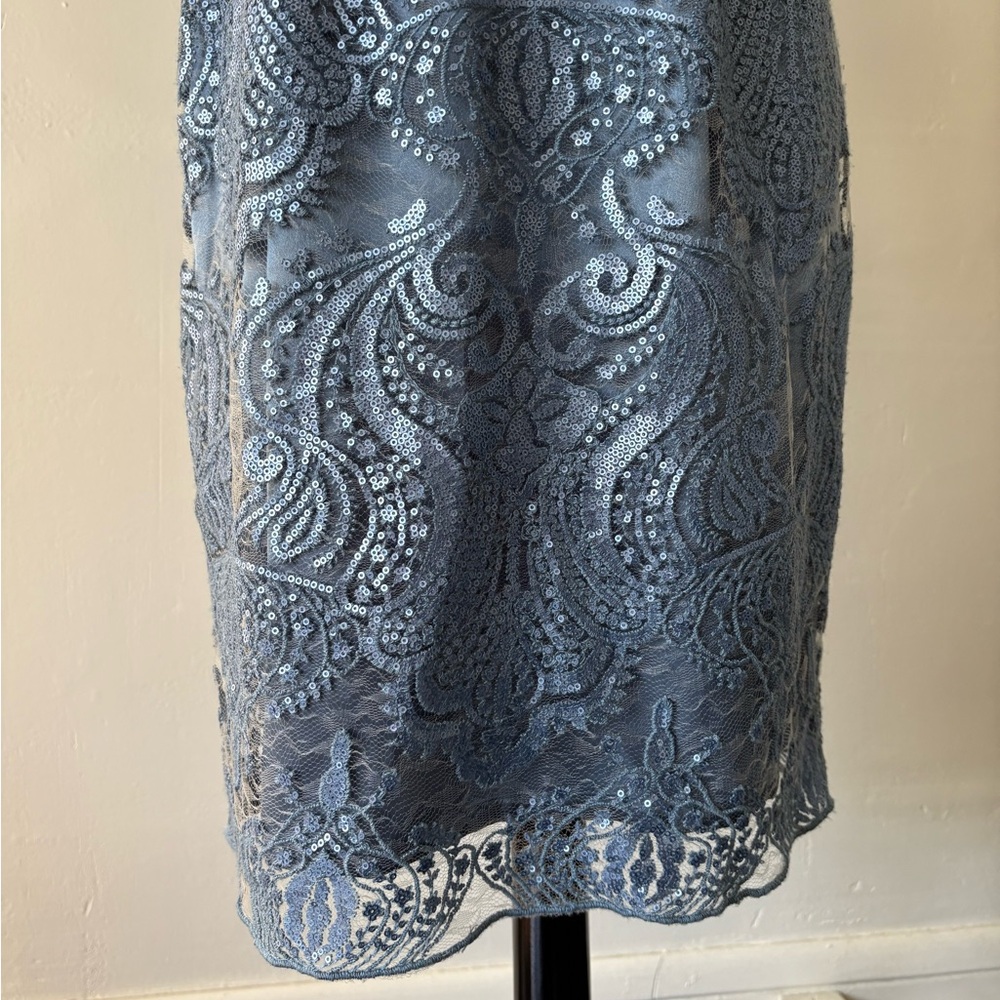 Tahari by Arthur Levine Lace and Sequin Dress Baby Blue Size 8P - Picture 4 of 11